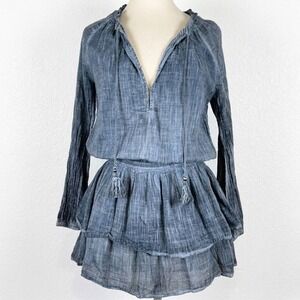 Natural Life Boho Western Festival Peasant Mini Dress Sz M Smocked Waist Cotton